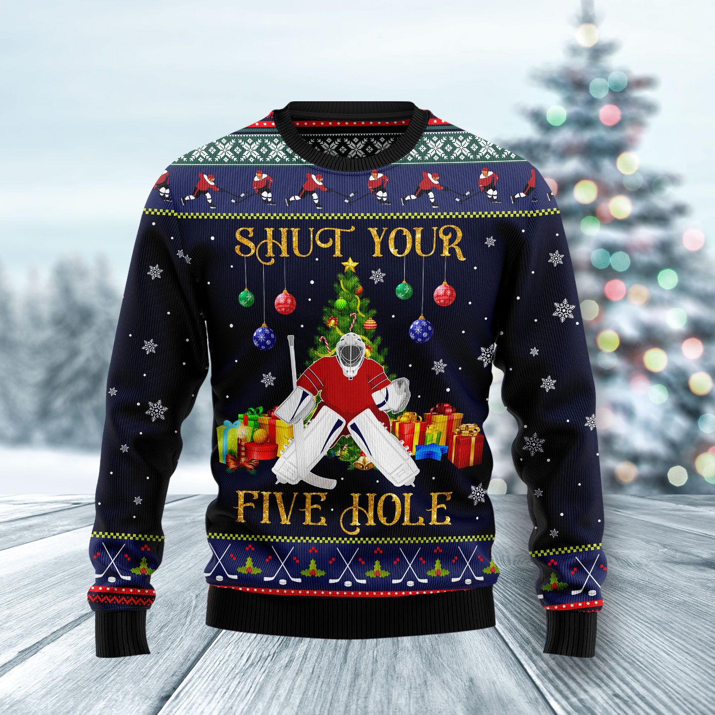 Shut Your Five Hole HT101122 Ugly Christmas Sweater