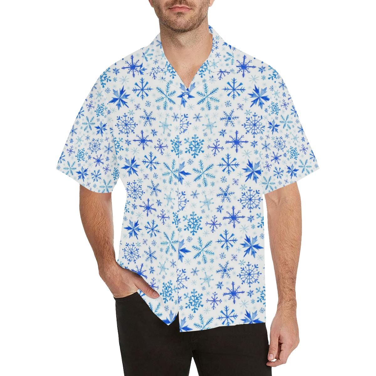 Blue Snowflake Pattern All Over Print Hawaii Shirt Ha10697