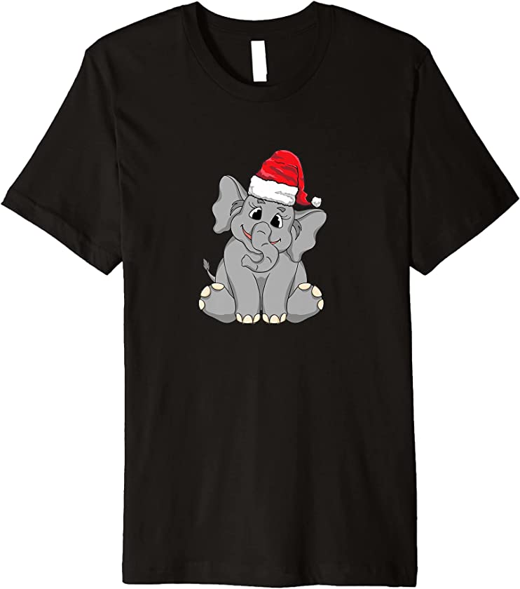 Santa Hat-Wearing Cute Baby Elephant Funny Christmas Holiday Premium T-Shirt