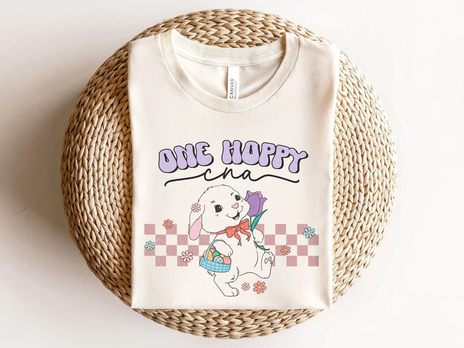 CNA Easter Shirt – Hoppy Nurse Aid Nursing Easter TShirt – Retro Bunny Spring T-Shirt Pediatric Peds Picu Nicu Nursing Assistant Pct Tee