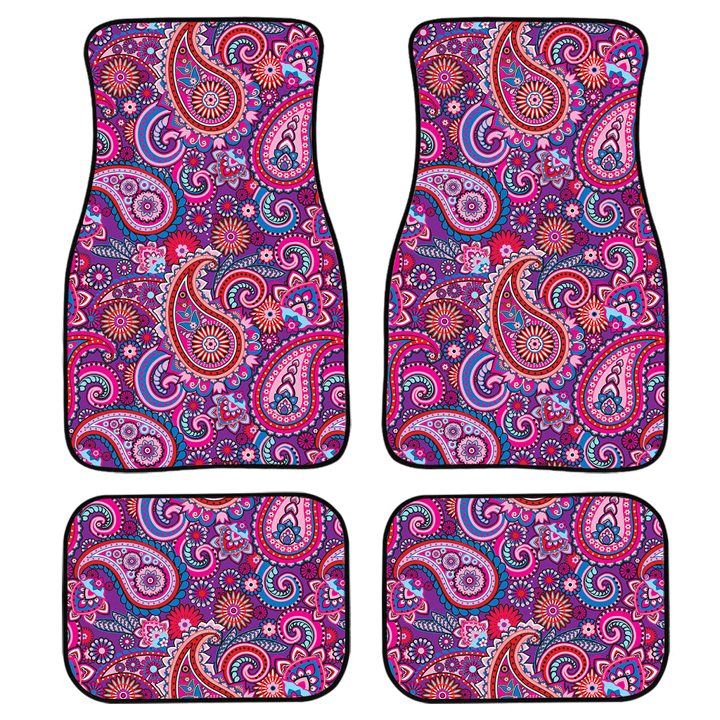 Purple And Pink Paisley Pattern Print Front And Back Car Floor Mats, Front Car Mat