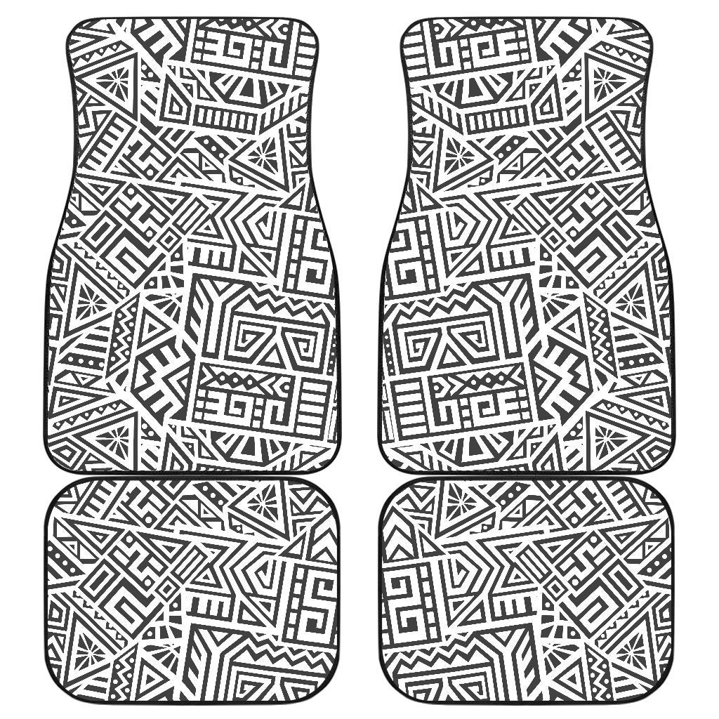 Grey And White Aztec Pattern Print Front And Back Car Floor Mats, Front Car Mat