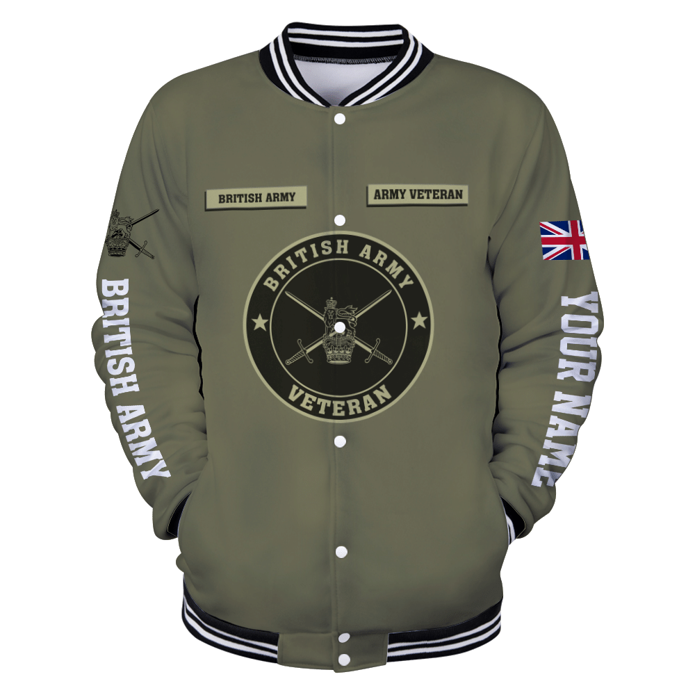 Proud To Be British Army Veteran Personalized Name – 3D All Over Printed Baseball Jacket For Men And Women