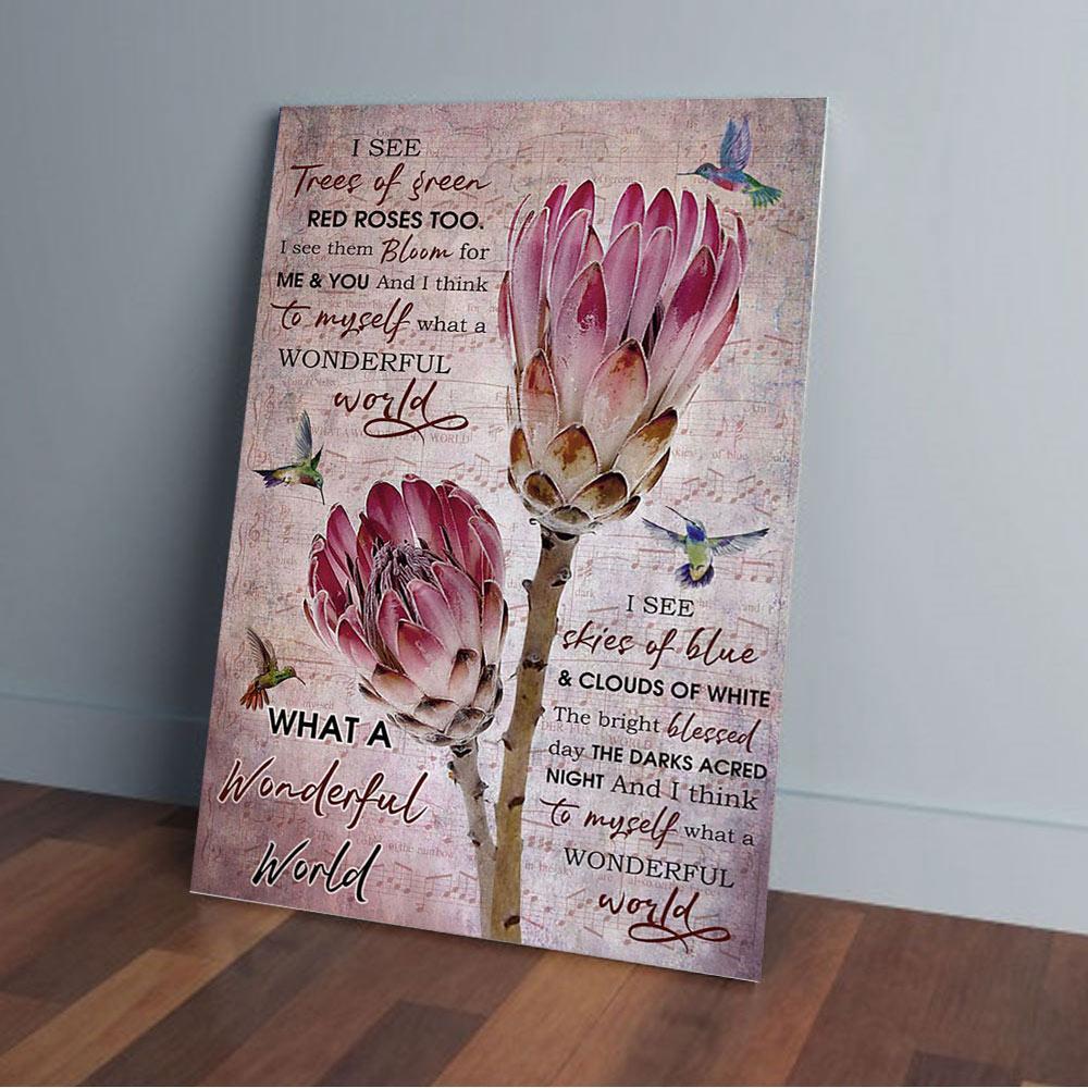 I See Trees Of Green Red Rose Too Protea Hummingbird Matte Canvas