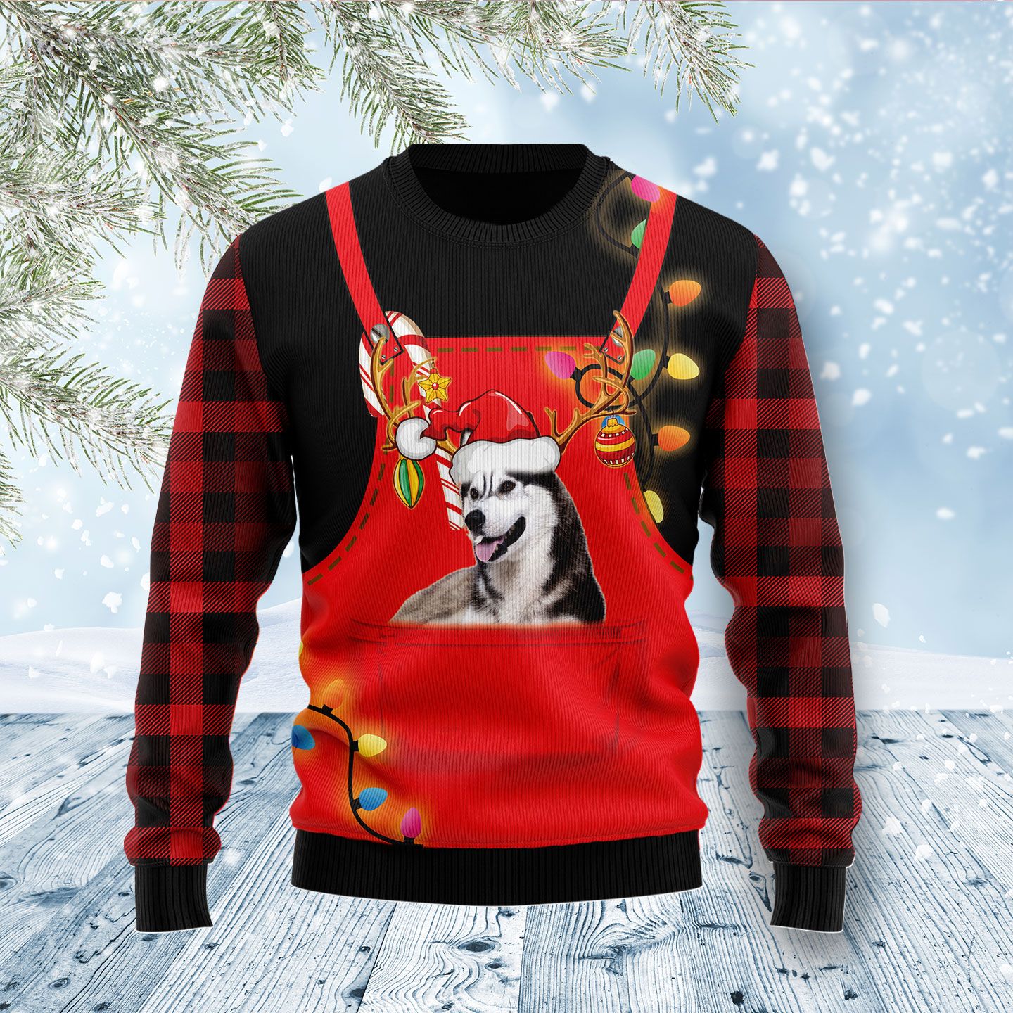 Siberian Husky In Pocket D1711 Ugly Christmas Sweater