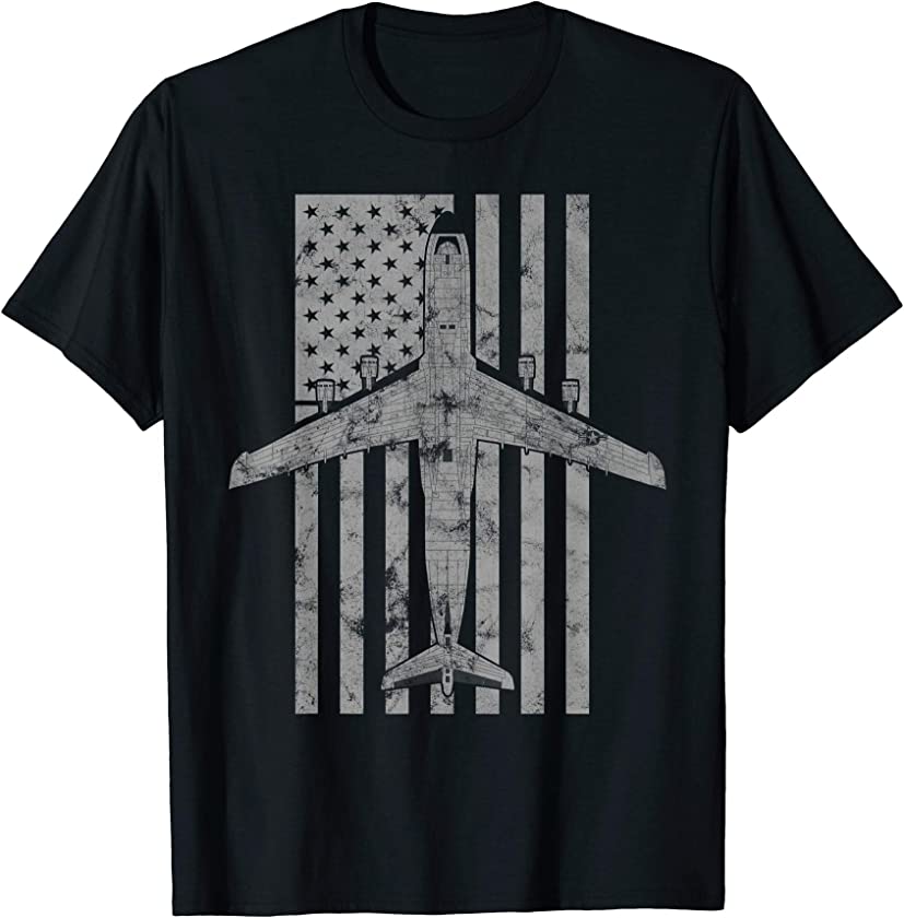 C-5 Galaxy Military Transport Airplane Vintage Flag T-Shirt