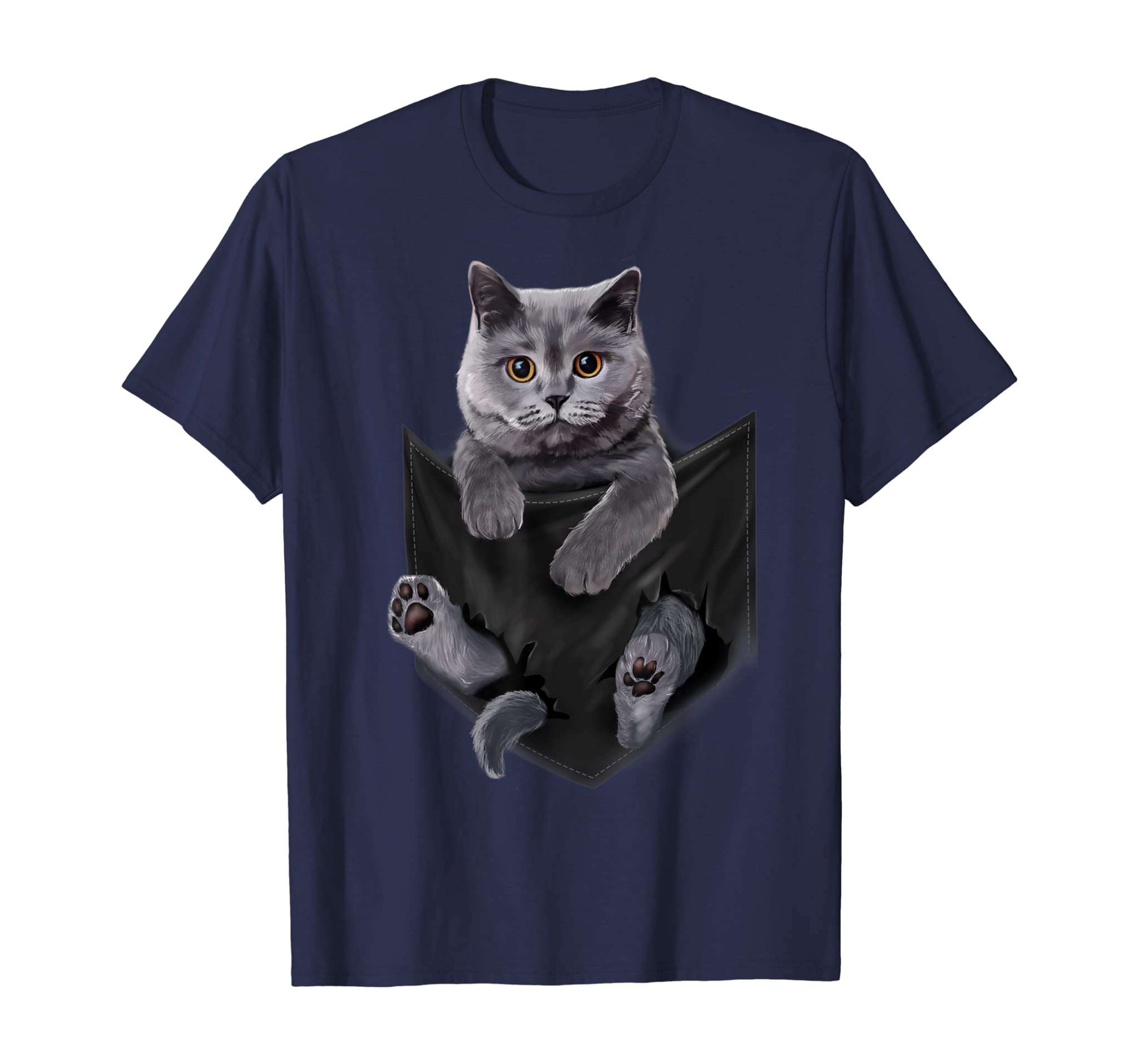 British Grey Cat in Pocket Cats Tee Shirt Gifts