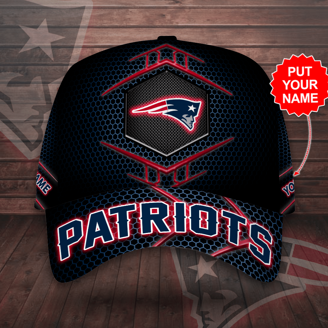 Personalized New England Patriots Beehive Hexagon Pattern All Over Print 3D Baseball Cap – Black Red