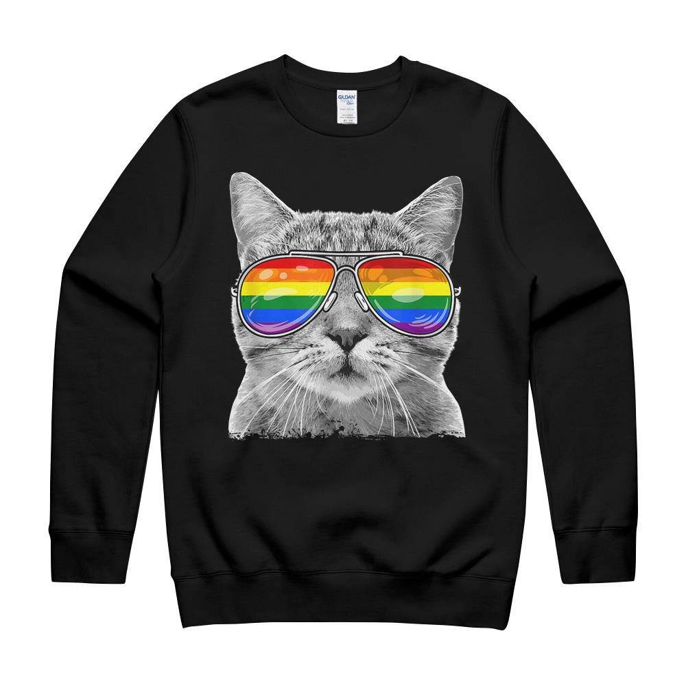 Lgbtq Purride Ally Gay Pride Rainbow Flag Cat Kitten Lover T-Shirt Crewneck Sweatshirt