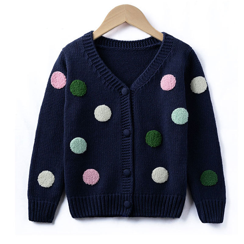 2021 Girls Baby Kids Sweater Autumn Winter Long-sleeve Knitted Cardigan Children Polka Dot embroidery Coat Outwear Clothing J183 alx