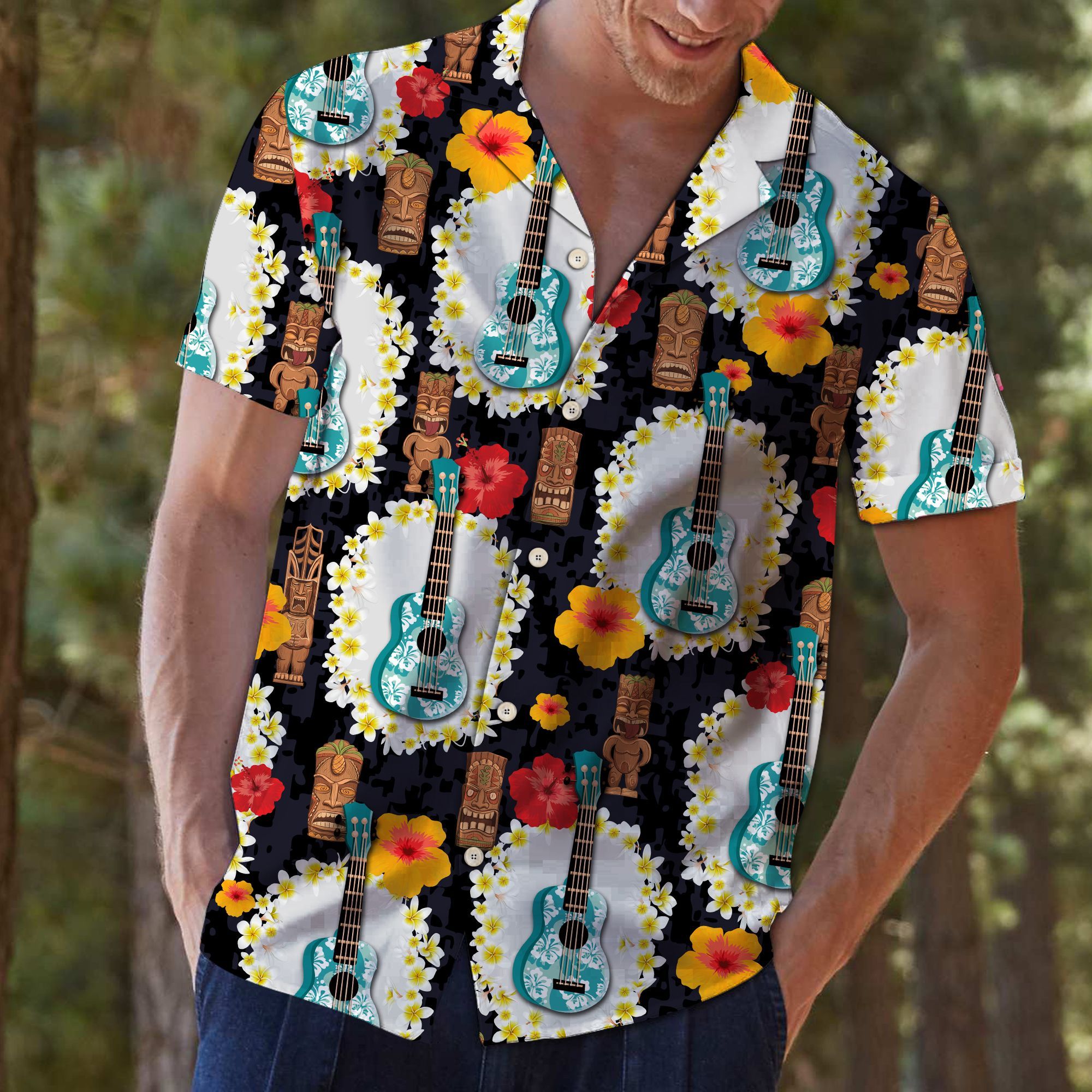 Ukulele Tiki Pattern Hawaii Shirt For Hawaii Aloha Ha9741