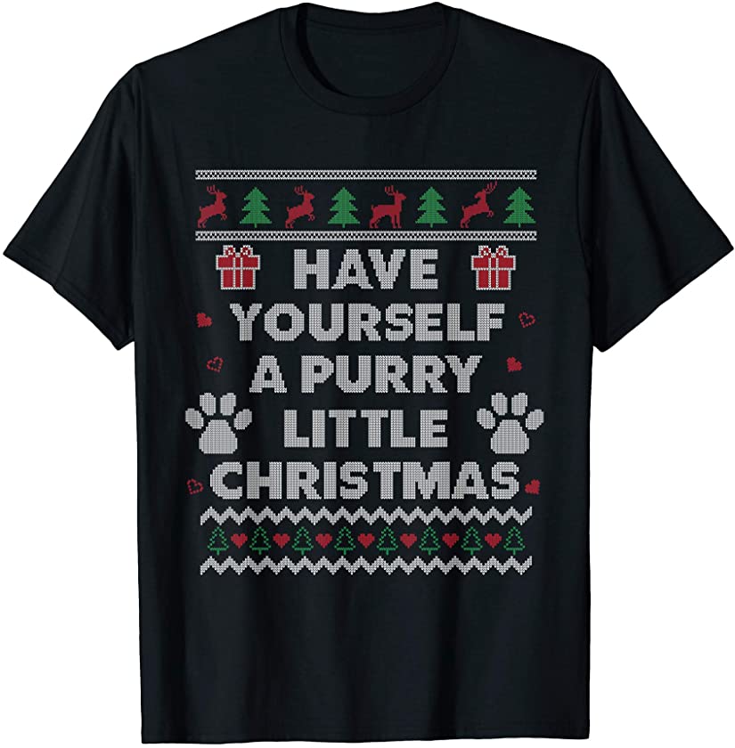 Cat Lover Funny Ugly Christmas Style Kitten Kitty Meow Gift T-Shirt