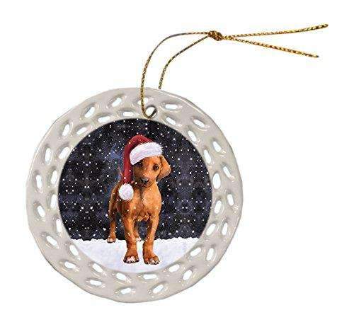 Let It Snow Christmas Holiday Rhodesian Ridgeback Puppy Dog Wearing Santa Hat Ceramic Doily Ornament D025