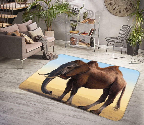 3D Elephant Camel On Desert Area Rug Home Decor