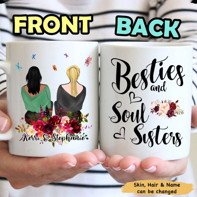 Personalized Best Friend Mug, Besties And Soul Sisters Custom Coffee Mug