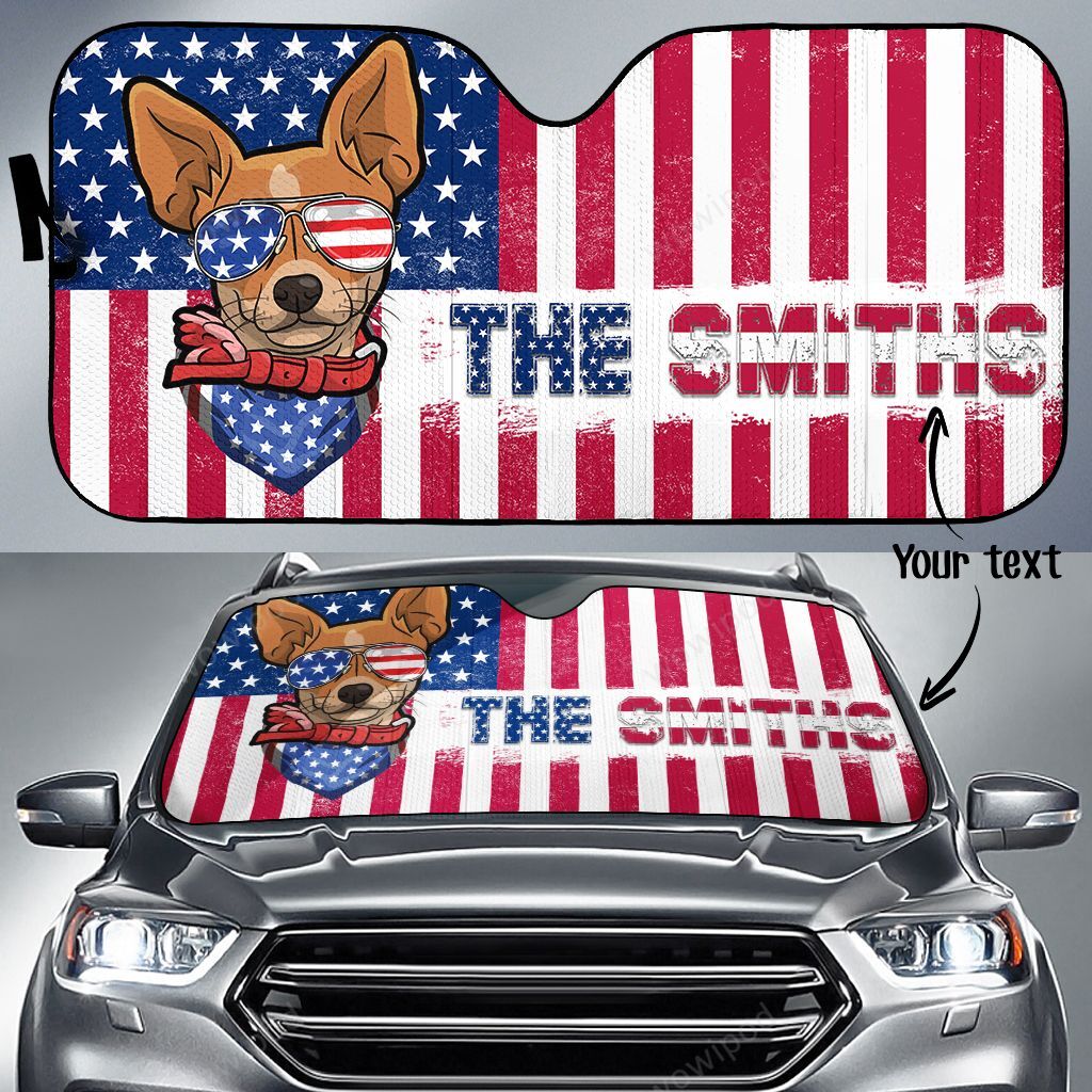 Chihuahua American Flag Custom Name Car Sun Shade 11 NDC0156