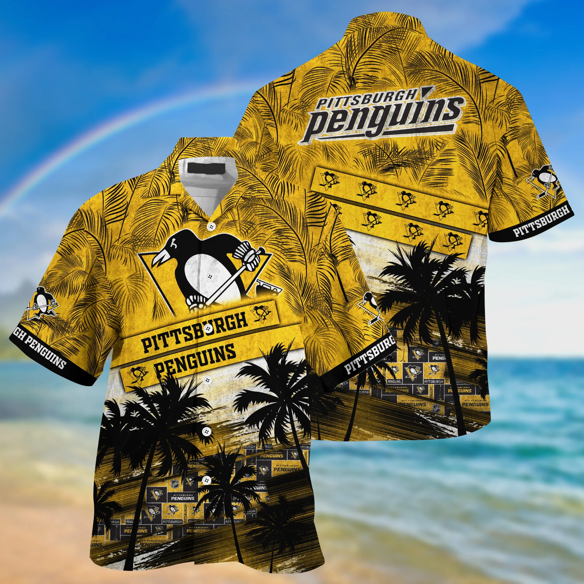 Pittsburgh Penguins Nhl Palm Tree Pattern Hawaii Shirt For Sports Fans Unisex Sport Hawaii Shirt