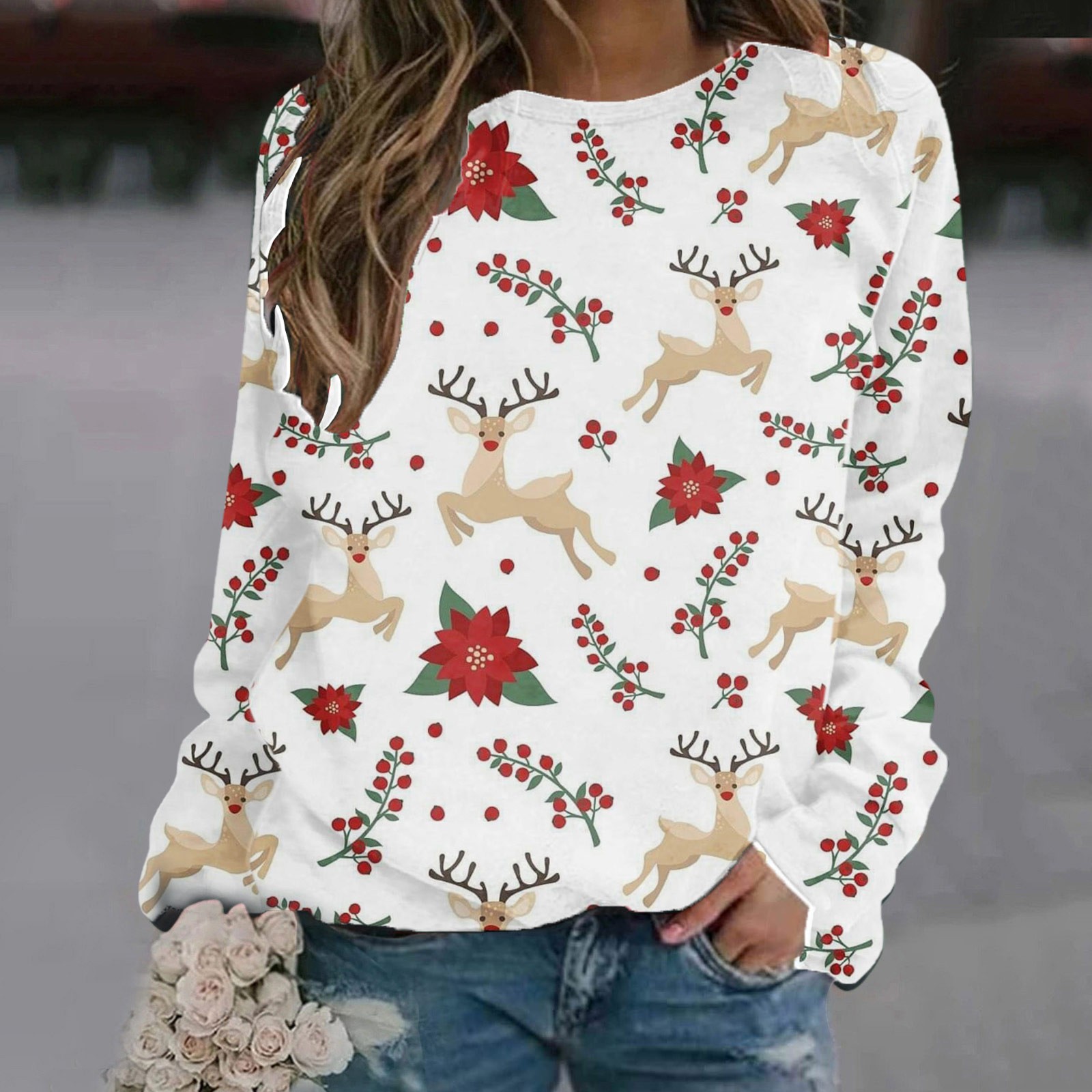 Women Pullovers Merry Christmas Fashion Clothing Printing Female Santa Tree Letter Cute 90s Casual O-neck Graphic Sweatshirts alx