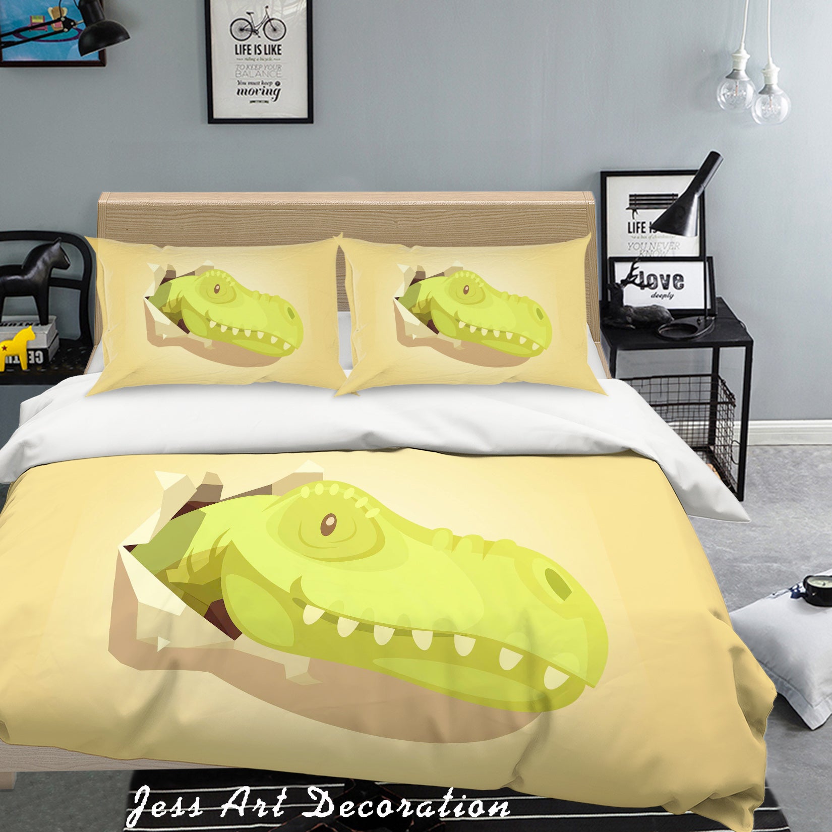 3D Light Yellow Dinosaur Head Quilt Cover Set Bedding Set Pillowcases 53