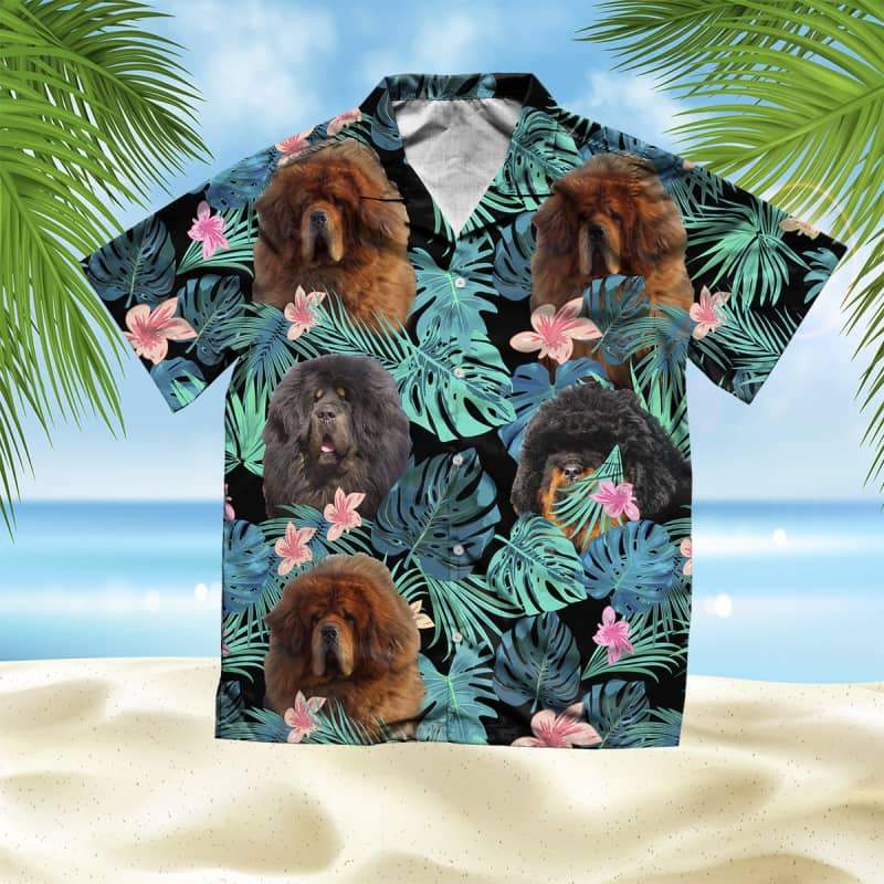 Tibetan Mastiff Hawaiian Shirt, Dog Summer Leaves Hawaiian Shirt, Unisex Print Aloha Short Sleeve Casual Shirt