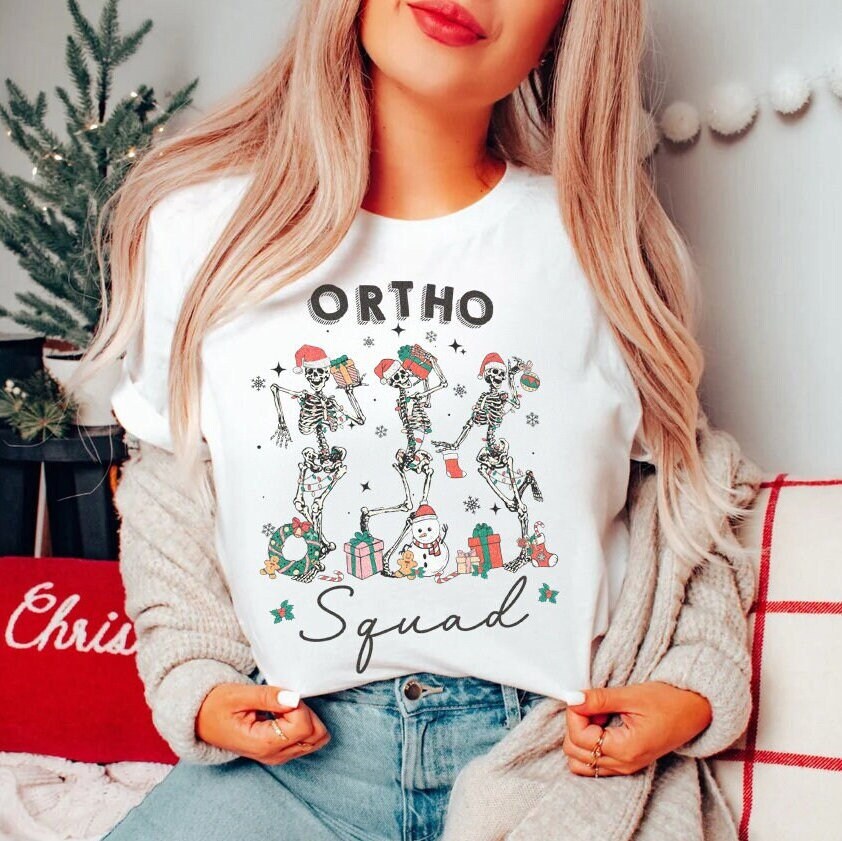 Ortho Squad Christmas T-shirt, Funny Orthopedics Nurse Rn Crew Xmas Shirt TShirt, Merry Happy Holidays Winter Skeletons Tee Nursing Humor