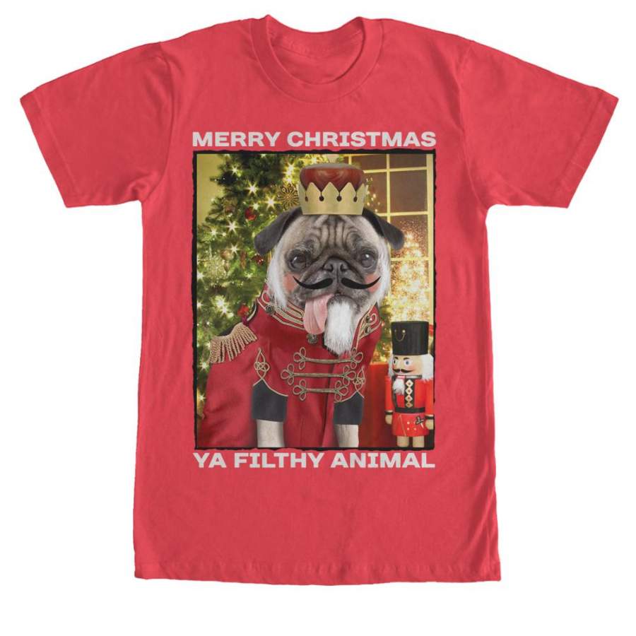 Lost Gods Men’s Christmas Nutcracker Pug  T Shirt Red