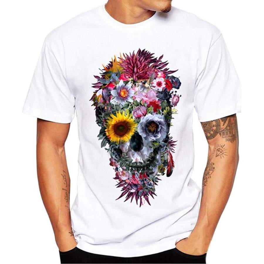 Attractive Custom Pattern Flower Sugar Skull T Shirt