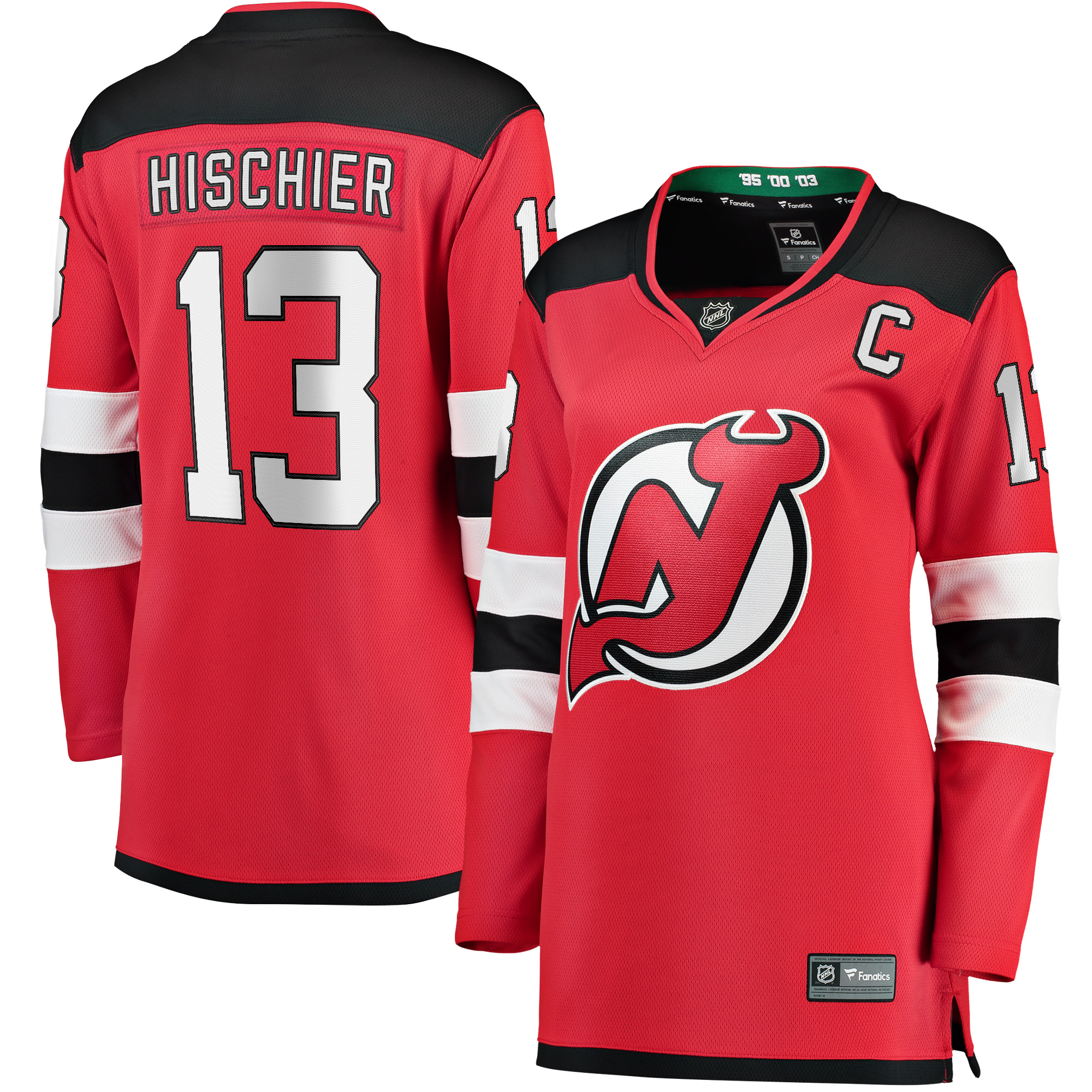 Women's New Jersey Devils Nico Hischier Red Captain Patch Home Breakaway Jersey