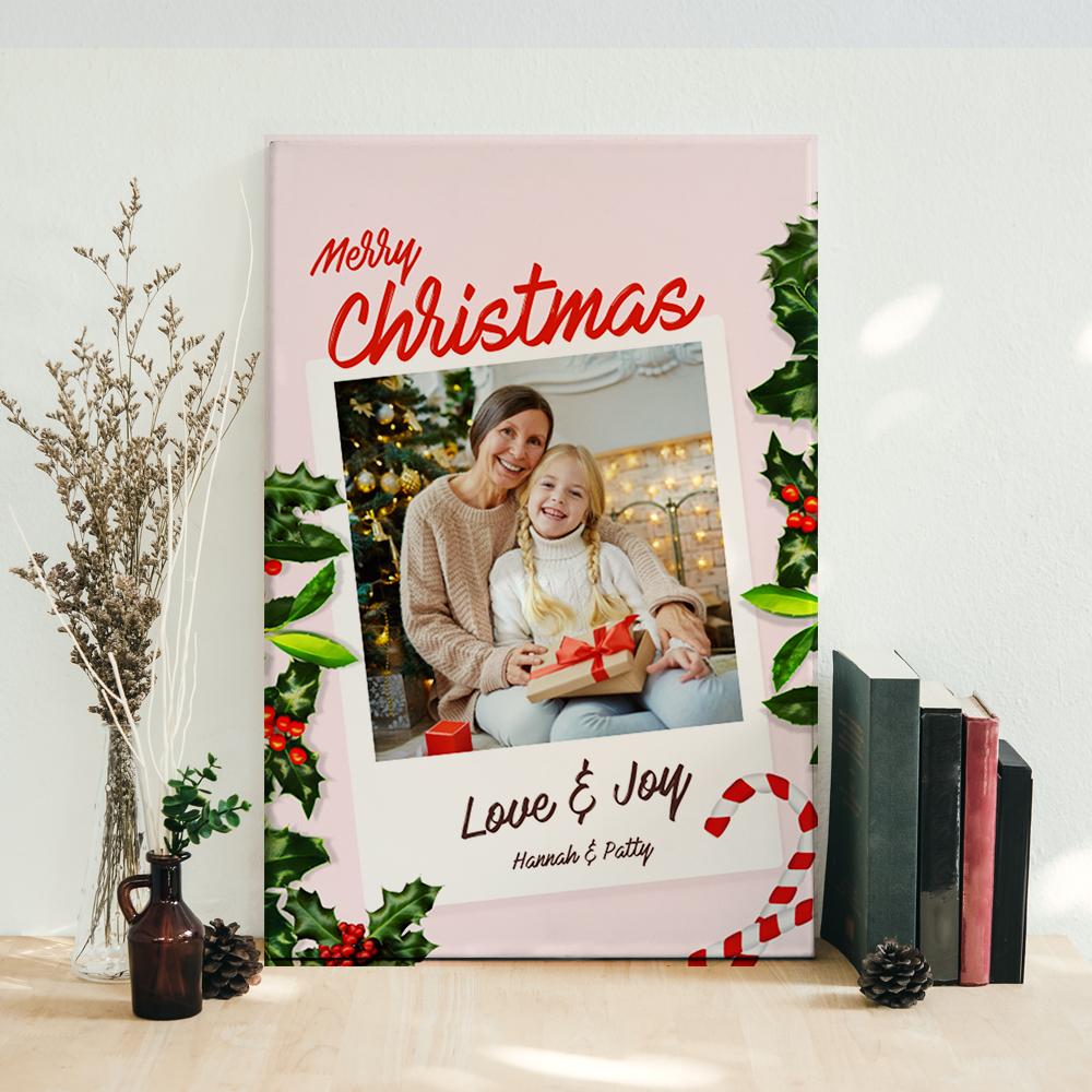 ViticStore™ Personalize Picture  Canvas, Love & Joy – Christmas canvas for decor, family gift, home decor, christmas gift