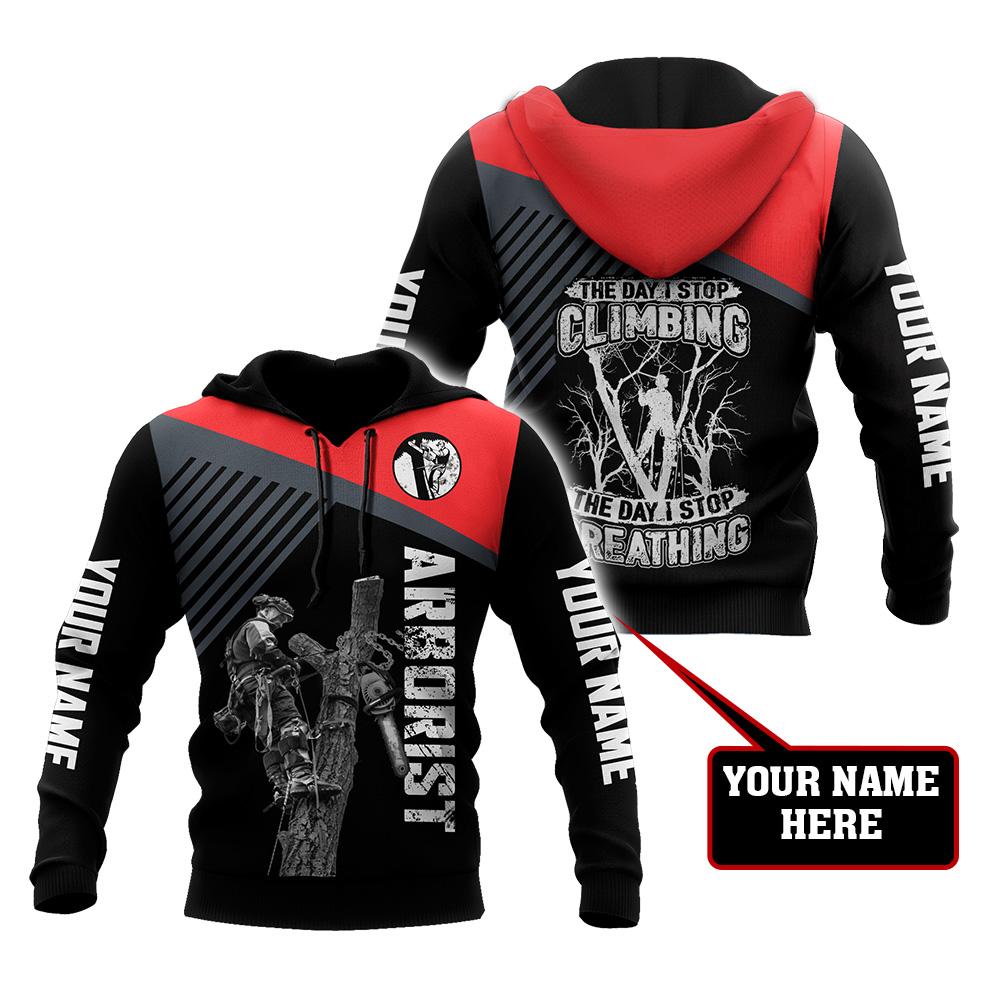 Arborist black & red 3d unisex hoodie custom name