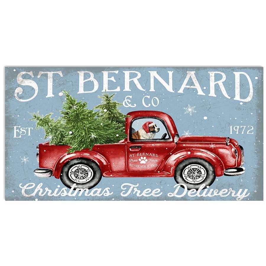 St Bernard Puppy On Red Christmas Truck Horizontal Poster