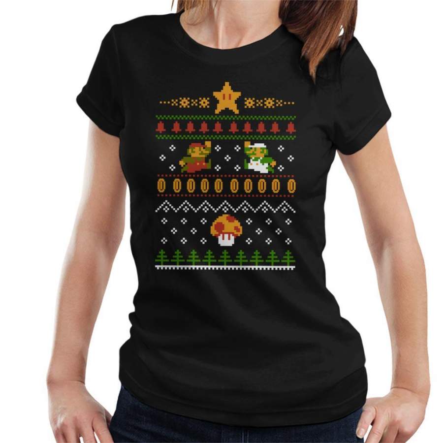 Super Mario Christmas Knit Pattern Women’s T-Shirt