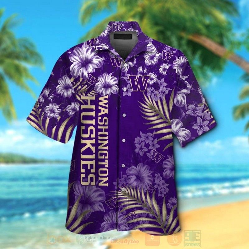 NCAA Washington Huskies Purple Flowers Hawaiian Shirt