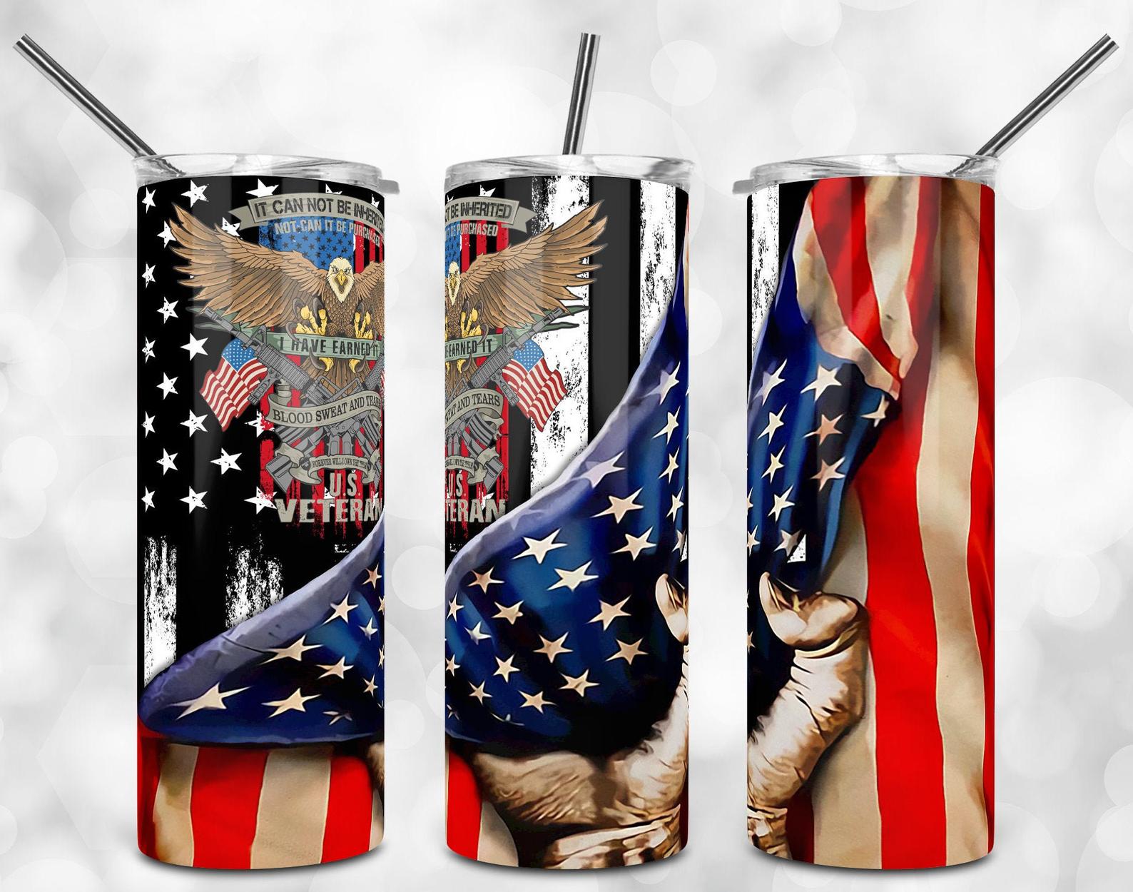 Veteran Military Army American Flag 20Oz Skinny Tumbler