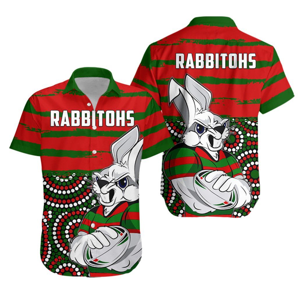 Australia Rabbitohs Indigenous Rugby Hawaiian Aloha Shirt Rabbit Cartoon Th5 Hawaiian Shorts Beach Short Sleeve