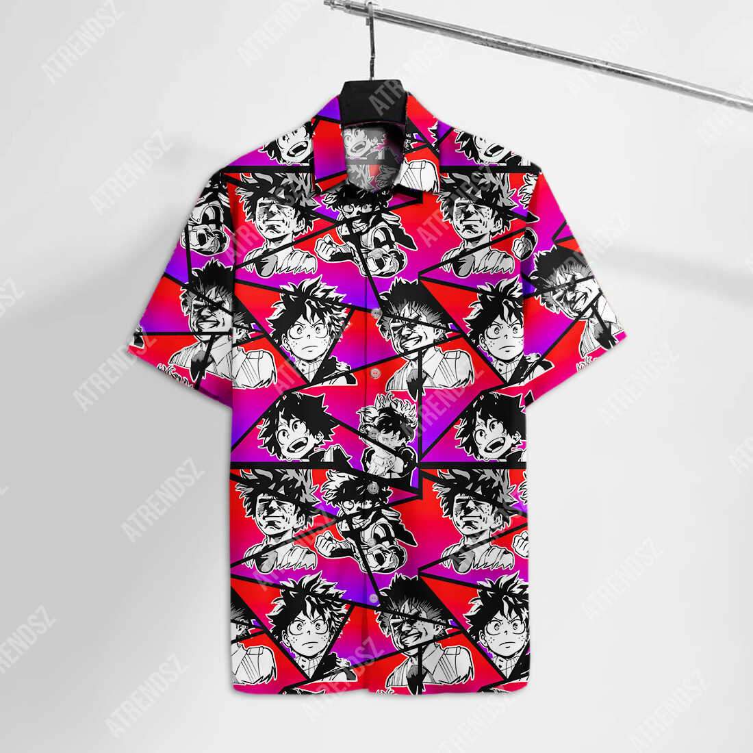 My Hero Academia Hawaii Shirt Midoriya Izuku Faces Pink Red Aloha Ha52800