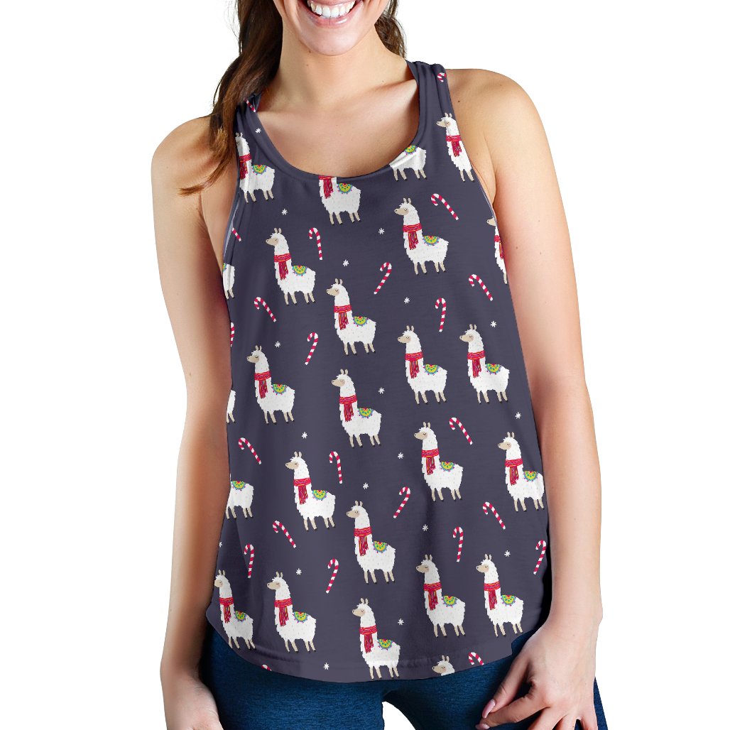 Llama With Candy Cane Themed Print Women Tank Top