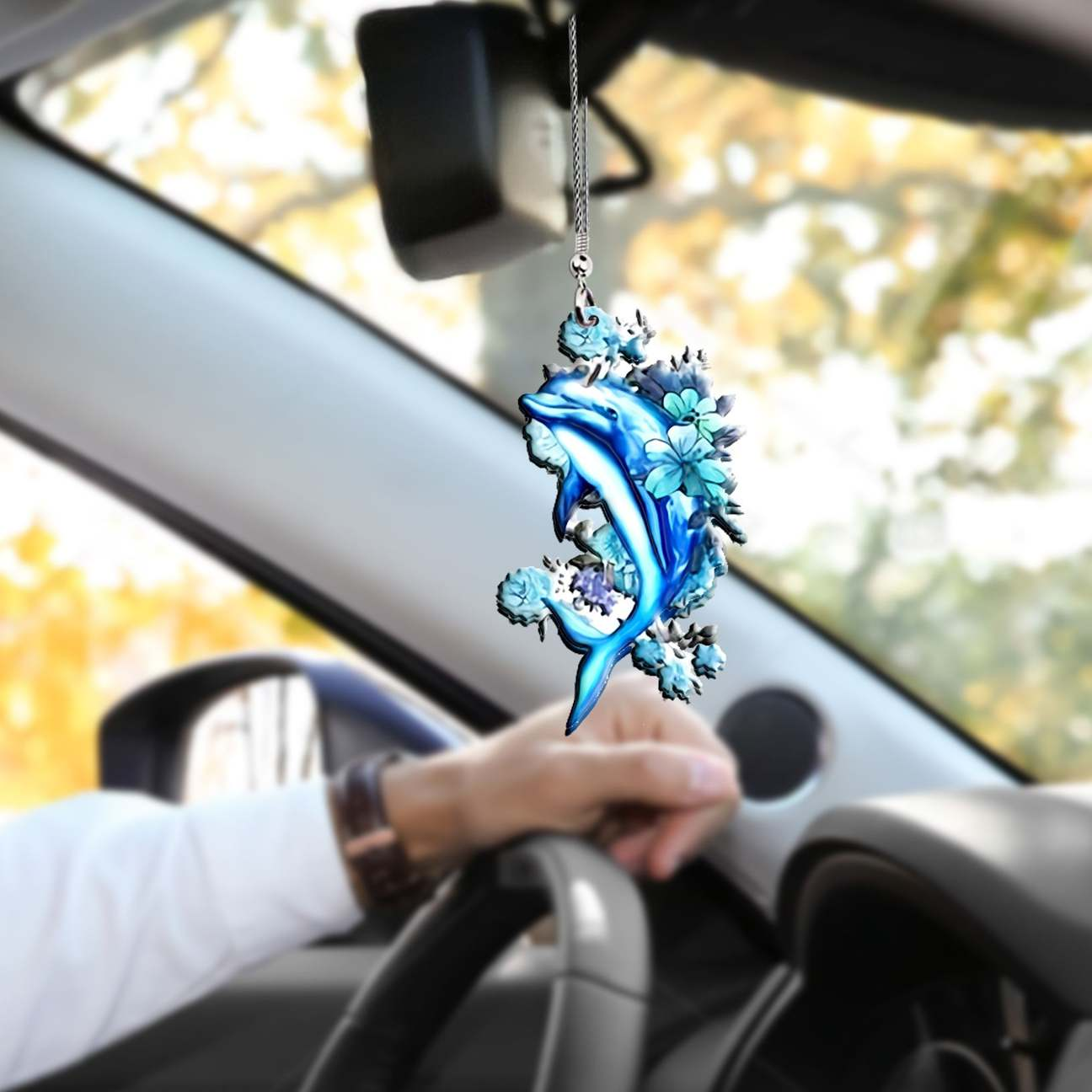 Dolphin Blue Rose Flower 3D Printed Art Car Hanging Ornament