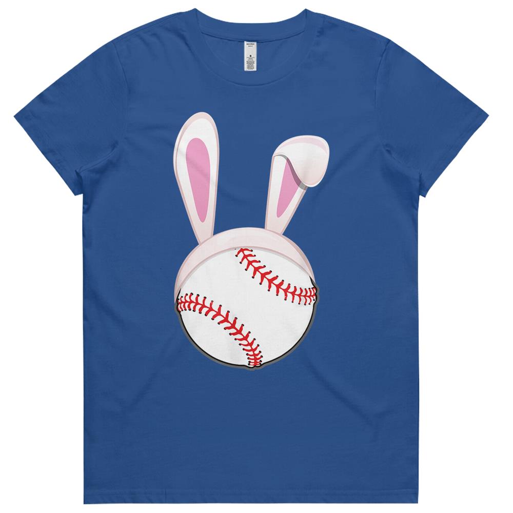 Baseball Easter Bunny Ears Rabbit Spring Holiday Player Womens Tshirts