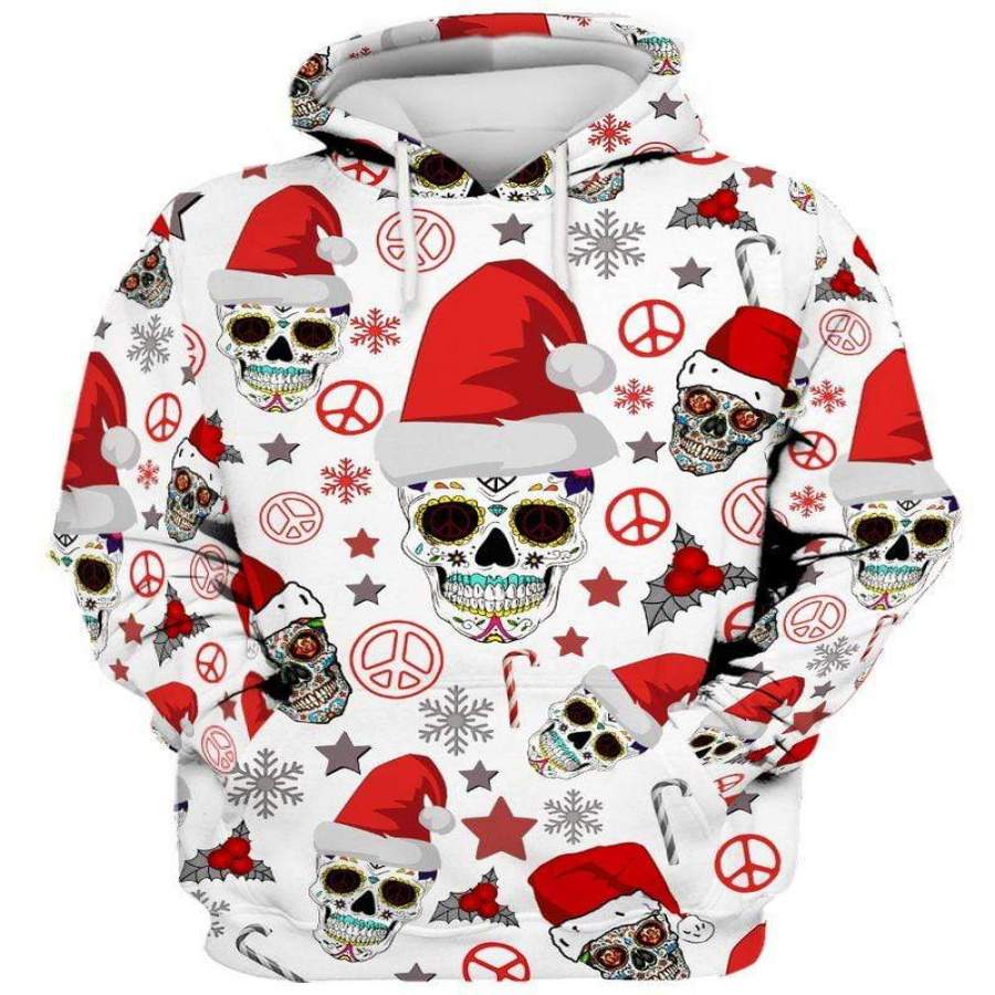 Sugar Skull Santa Christmas Hoodie 3D All Over Print