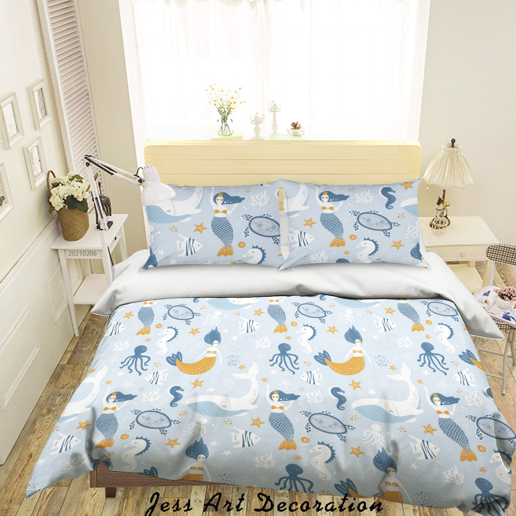 3D Hand Drawn Mermaid Octopus Whale Quilt Cover Set Bedding Set Duvet Cover Pillowcases 145