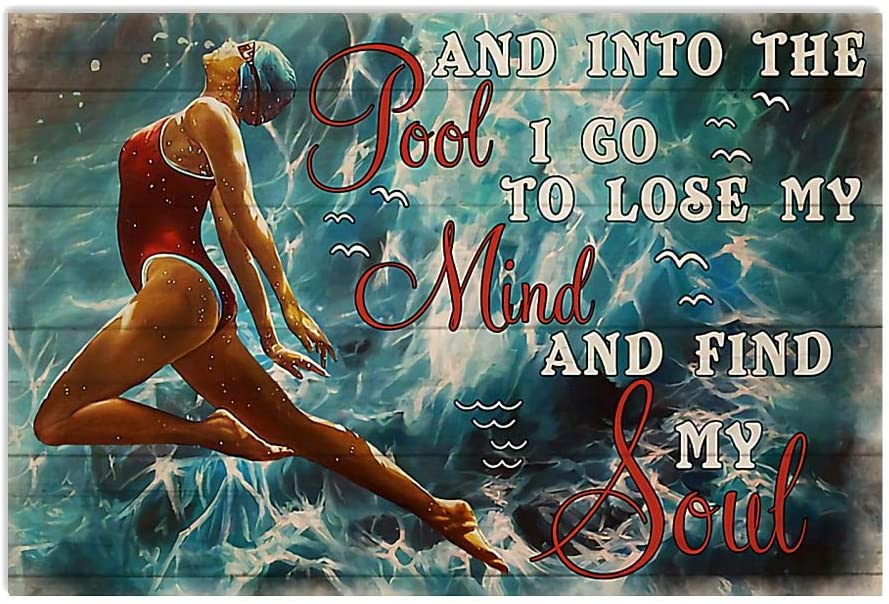 Vintage Swimming – Into The Pool I Go To Lose My Mind Poster Art Print      Home Decor Gift For Men Women Family Friend On Birthday Xmas