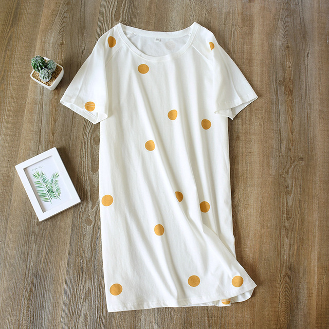 Summer Cotton Women’s Nightgown Short Sleeve Sleep Dress Korean Lovely Cartoon Print Nightwear Female Plus Size Loose Home Dress alx