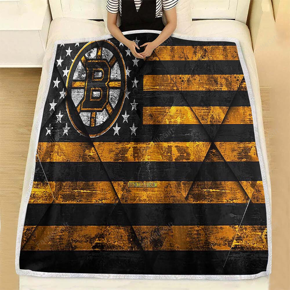 Boston Bruins American Hockey Club Fleece Blanket – Grunge Art Soft Blanket, Warm Blanket