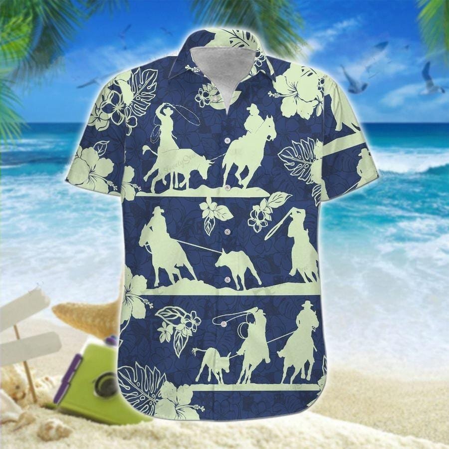 Hawaii Aloha Shirts Team Roping Navy Hibiscus Ha96795