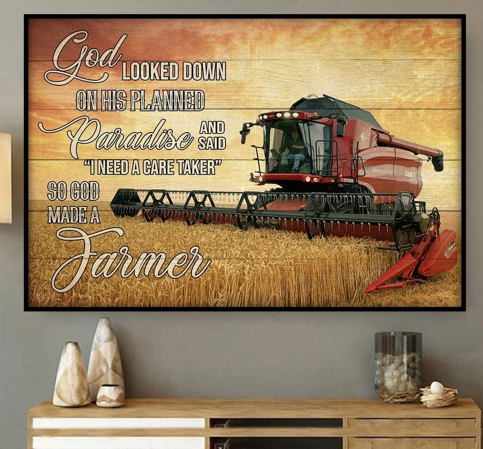 Farmer tractor god looked down paredise so god made a farmer Home Living Room Wall Decor Horizontal Poster Canvas G95