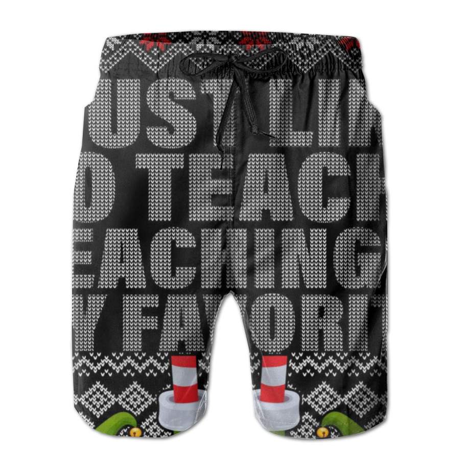 2 Pack I Just Like To Teach Ugly Christmas Sweaters For Teachers Poster Men Swim Trunks Drawstring Elastic Waist Quick Dry Beach Shorts with Mesh Lining Swimwear Bathing Suits