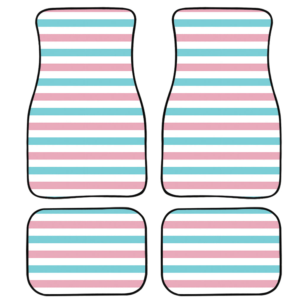 Pink And Teal Striped Pattern Print Front And Back Car Floor Mats, Front Car Mat