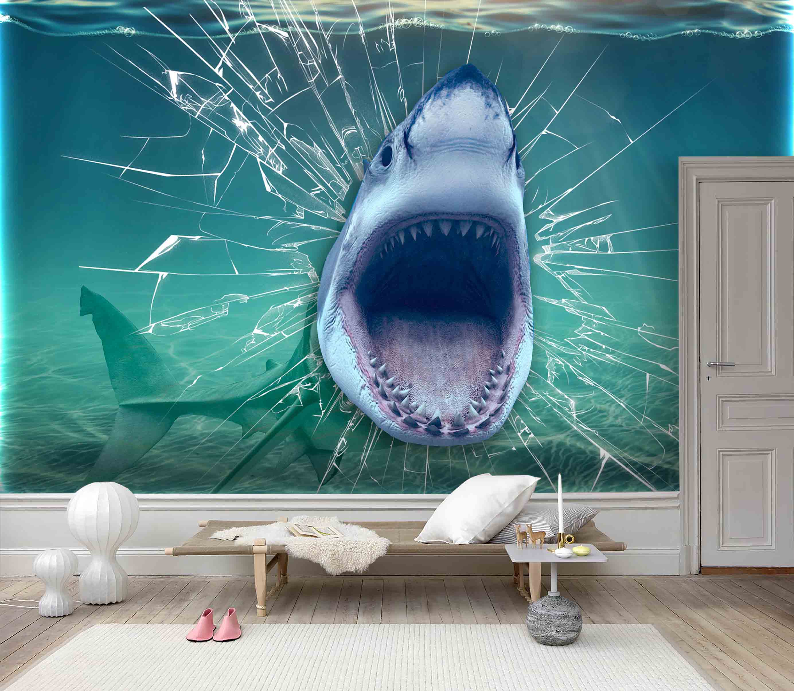 3D Oceanarium Shark Wall Mural Wallpaper Lqh 48