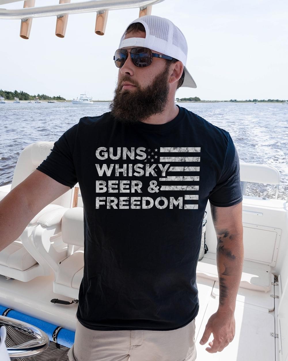 Guns Whisky Beer And Freedom Us Flag For Lovers Standard Men T-shirt